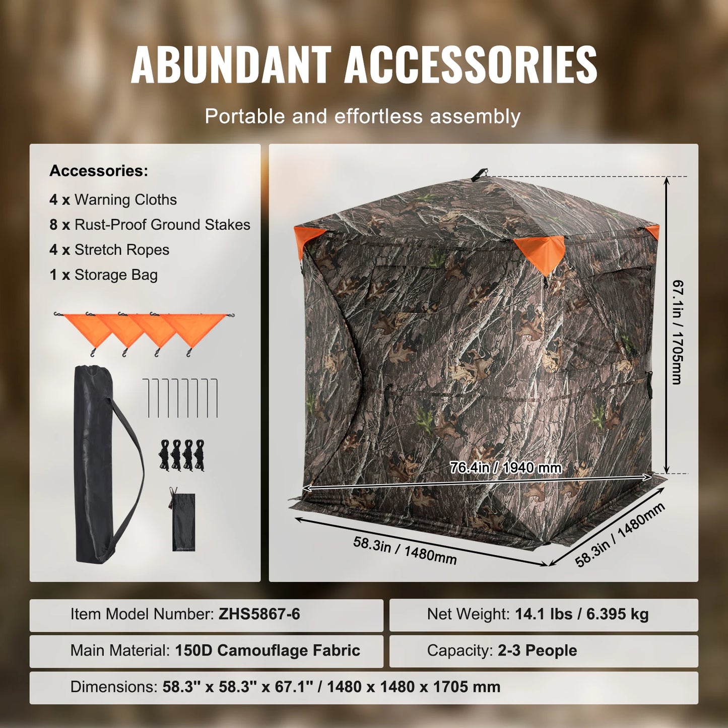 270° See Through 2-3 Person Pop Up Deer Blind for Hunting with Carrying Bag
