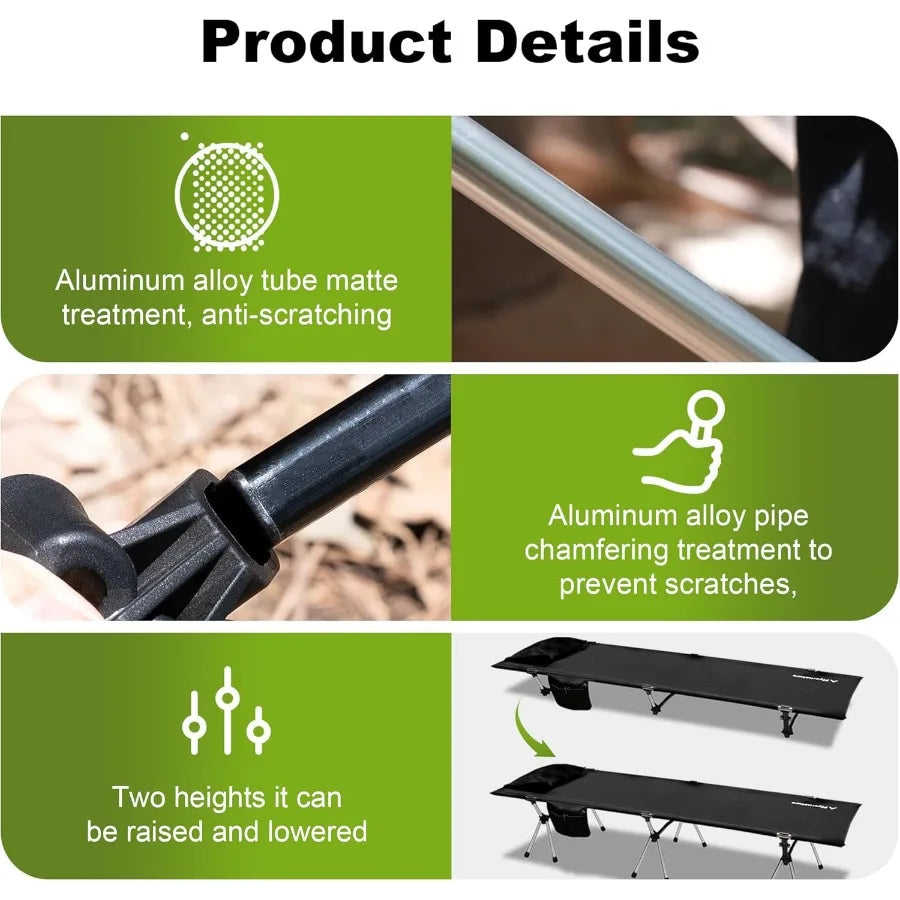 2-in-1 Ultra-Light Portable Camping Cot for Adults - Military Heavy Duty Folding Backpacking Cot with Leg Extenders