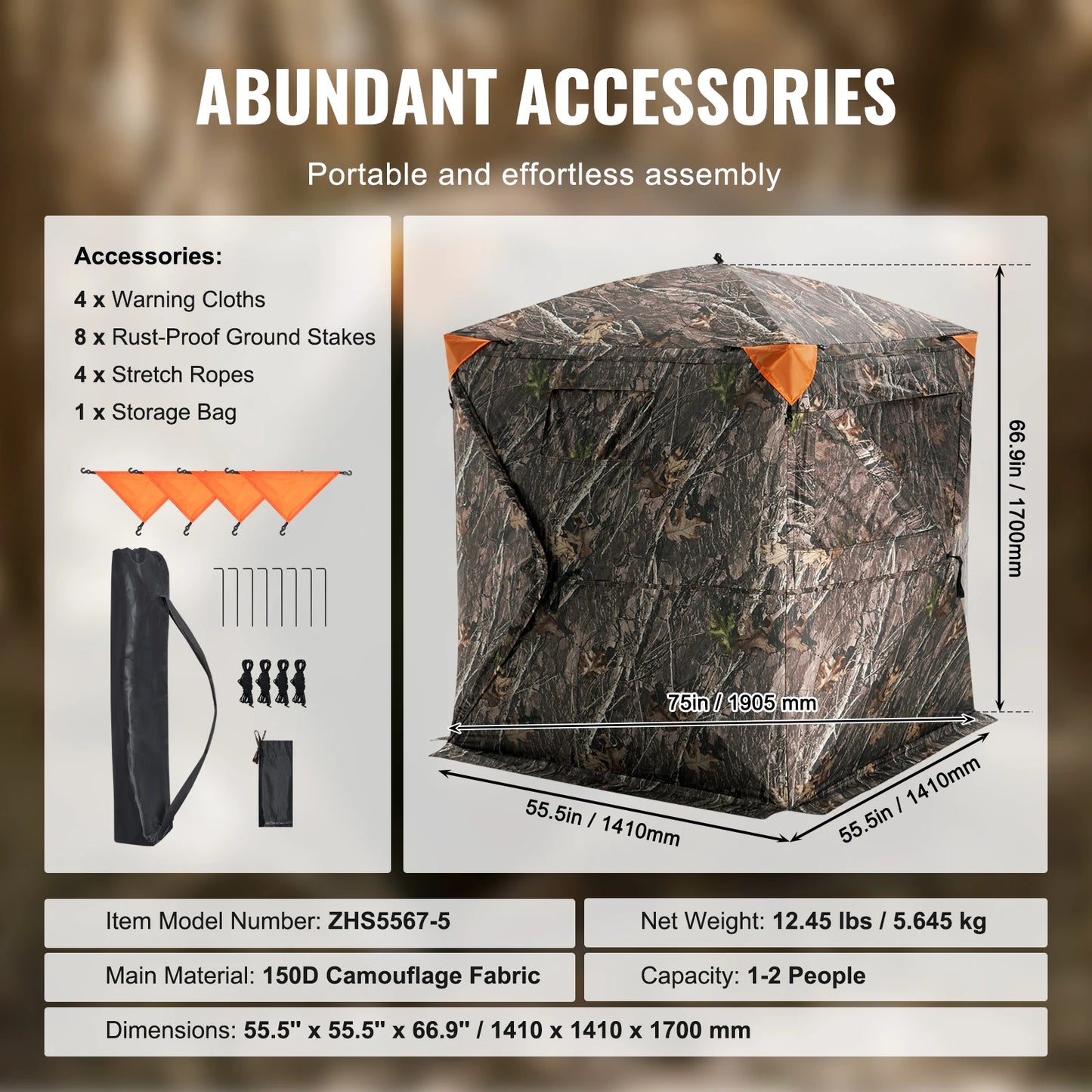 270° See Through 2-3 Person Pop Up Deer Blind for Hunting with Carrying Bag