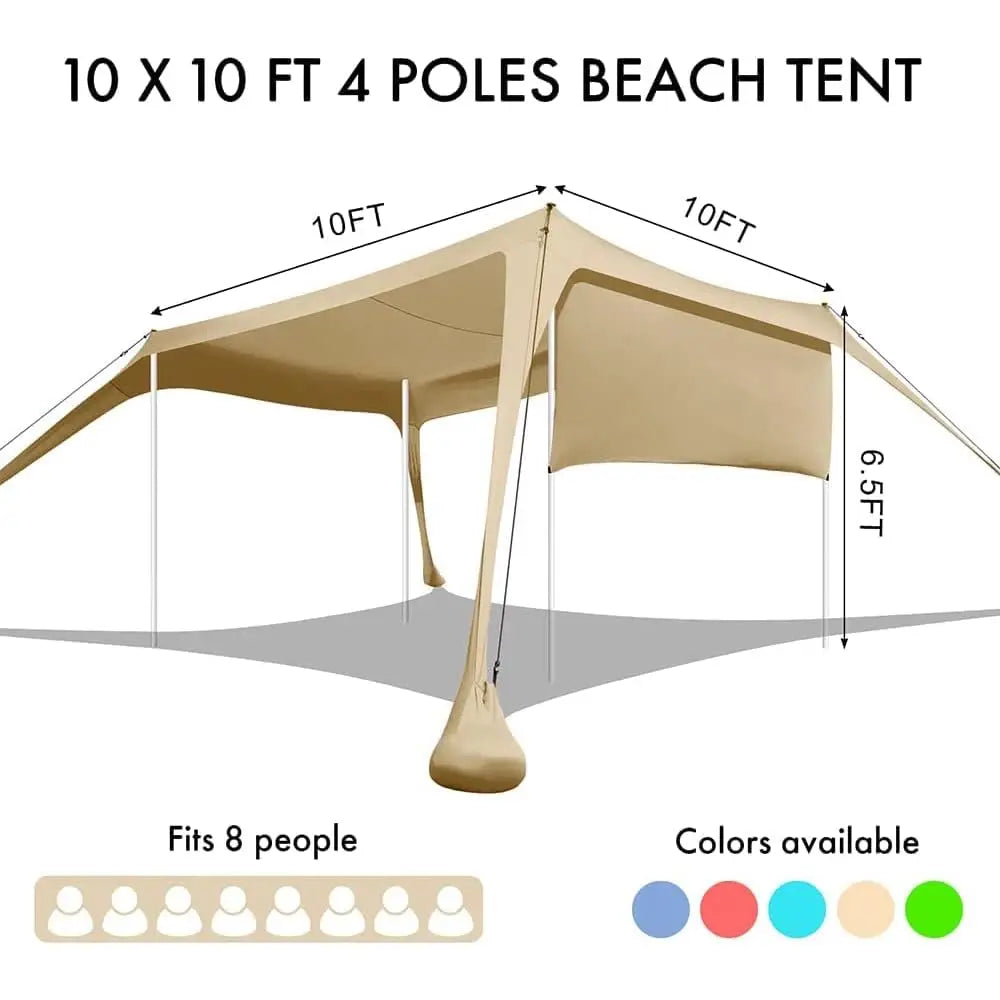 Beach Canopy Tent Shade With Sidewalls 10X10Ft, 6.6Ft Tall, Upf50+ Sun Shelter, Windproof & Water Resistant, Ludes Guylines