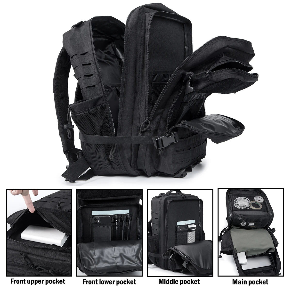 45L Men's and Women's Tactical Camping/Hiking Backpack with Double Cup Holder