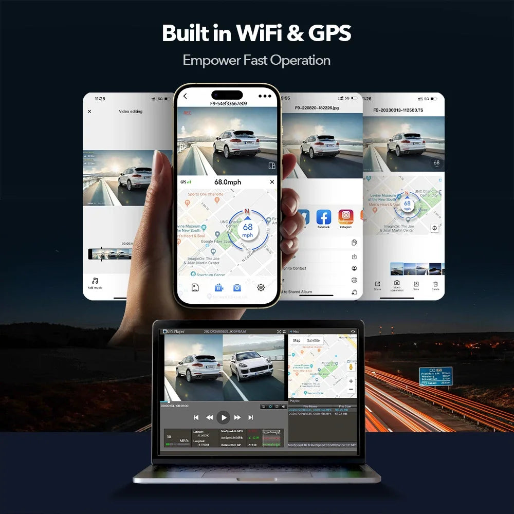 Dash Cam 4K Front and Rear WiFi GPS Car Camera