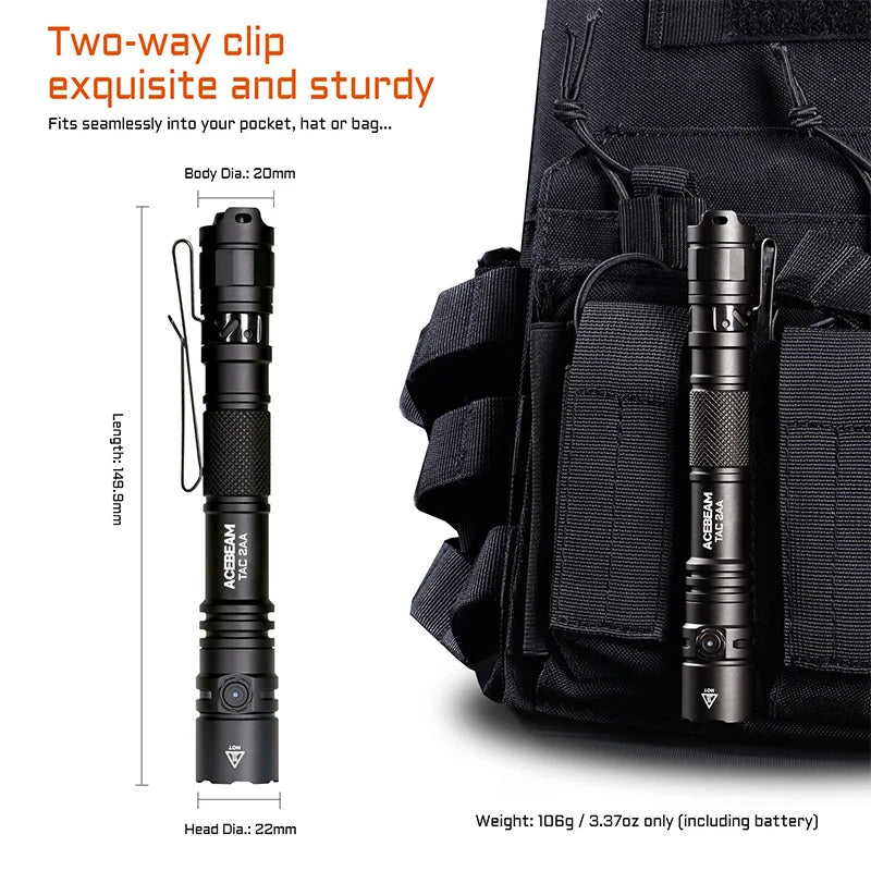 2AA LED flashlight 1600 lumen portable EDC flashlight
USB-C rechargeable battery