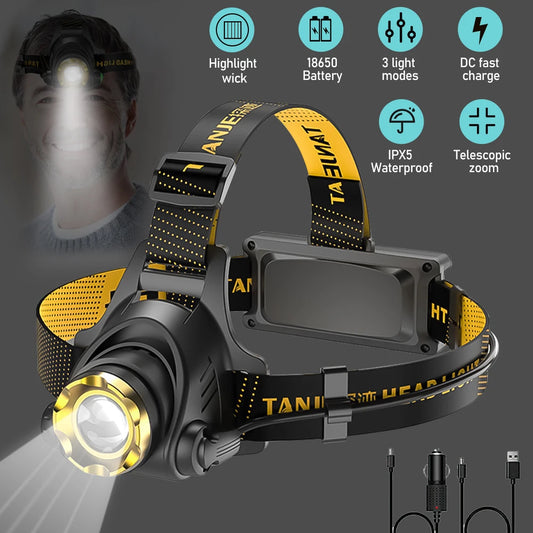 LED Headlamp Portable USB Rechargeable with Built in 18650 mAH Battery