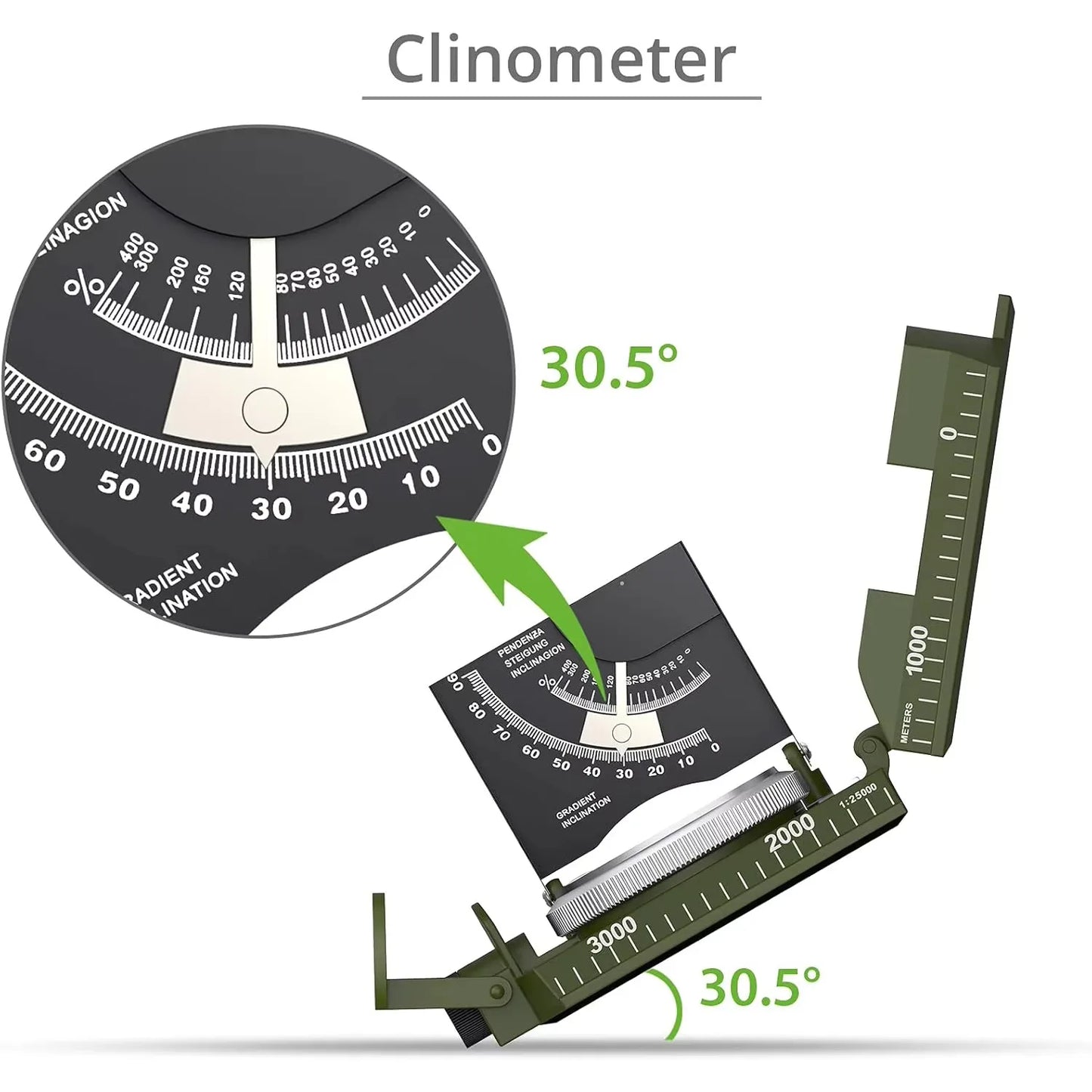 Professional Lensatic Compass Metal Waterproof IP65 Compass Sighting Clinometer with Carry Bag