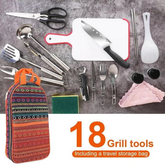 19pcs camping cooking kit  with storage bag