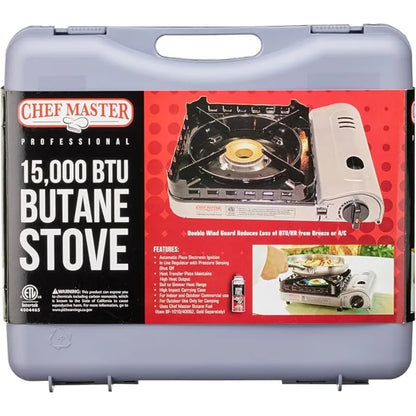 Portable Butane Camping Stove COMBO with 4 x 8oz. Butane Fuel Canister, 15,000 BTU Double Wind-Guard Portable Stove Burner