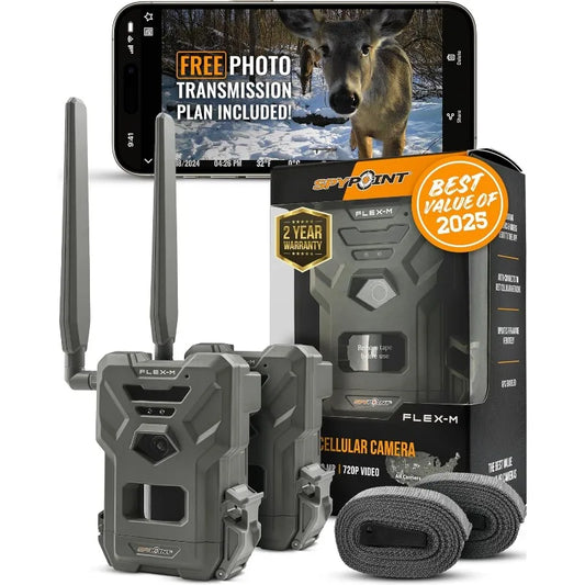 SPYPOINT Flex-M Twin Pack Cellular Trail Cameras - Best Hunting Accessories, No WiFi Needed, GPS, Night Vision