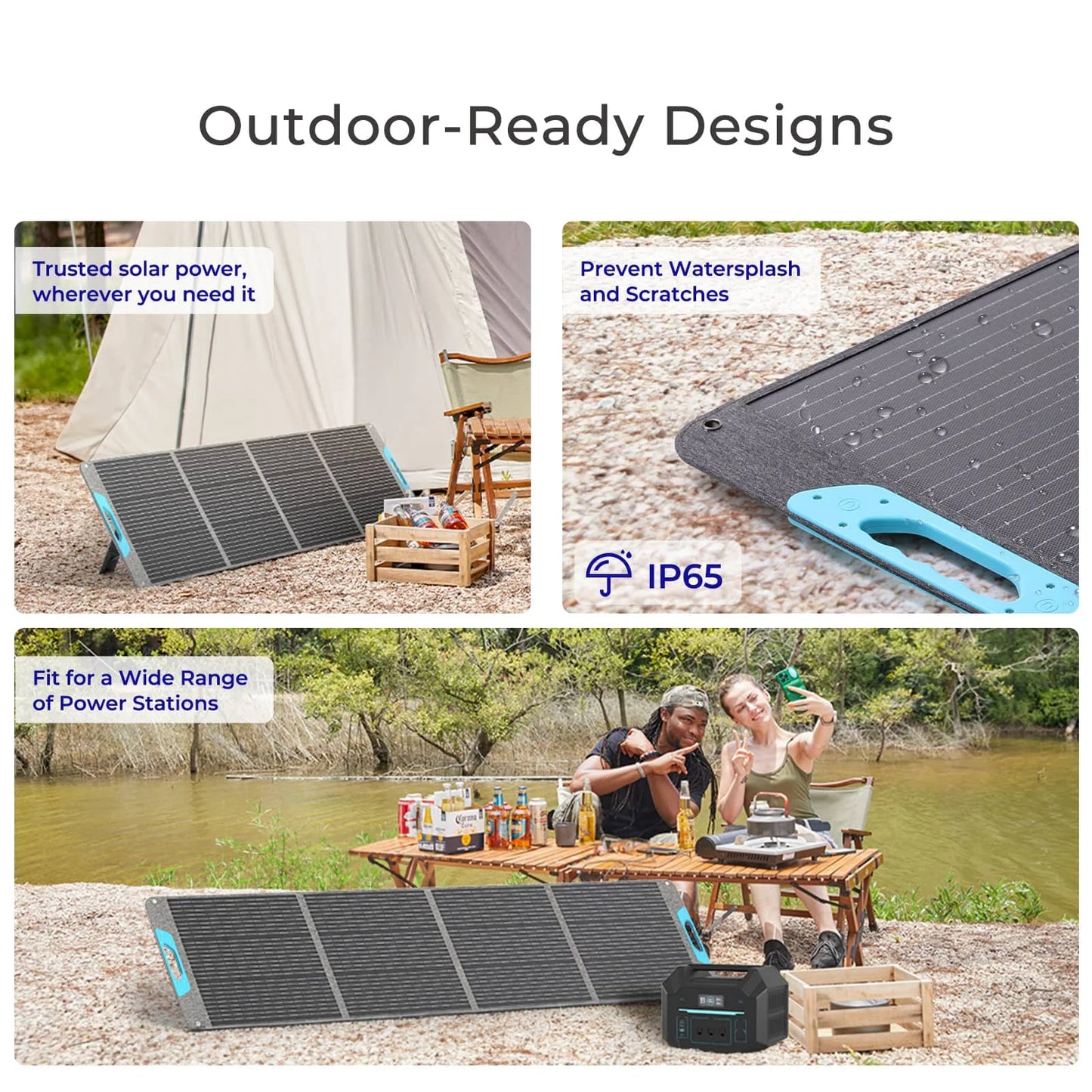200W Portable Solar Panel, IP65 Waterproof Foldable Solar Panel Power Backup