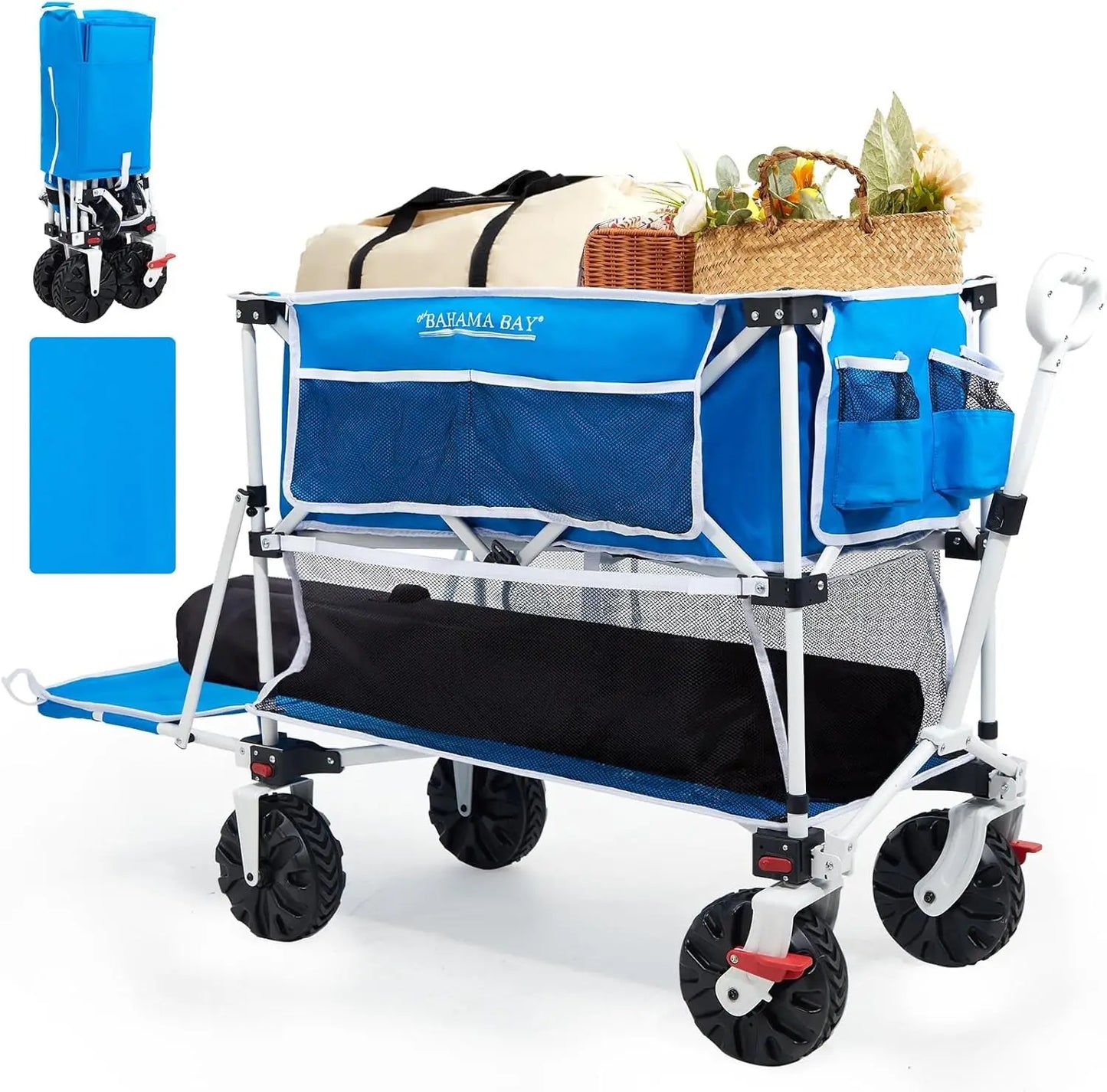 400L Collapsible Double Decker Beach Wagon with Brakes