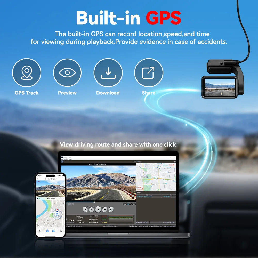 Dash Camera Front and Rear 4k Dash Cam  Drive Recorder 24H Parking Mode