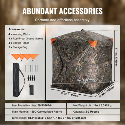 270° See Through 2-3 Person Pop Up Deer Blind for Hunting with Carrying Bag