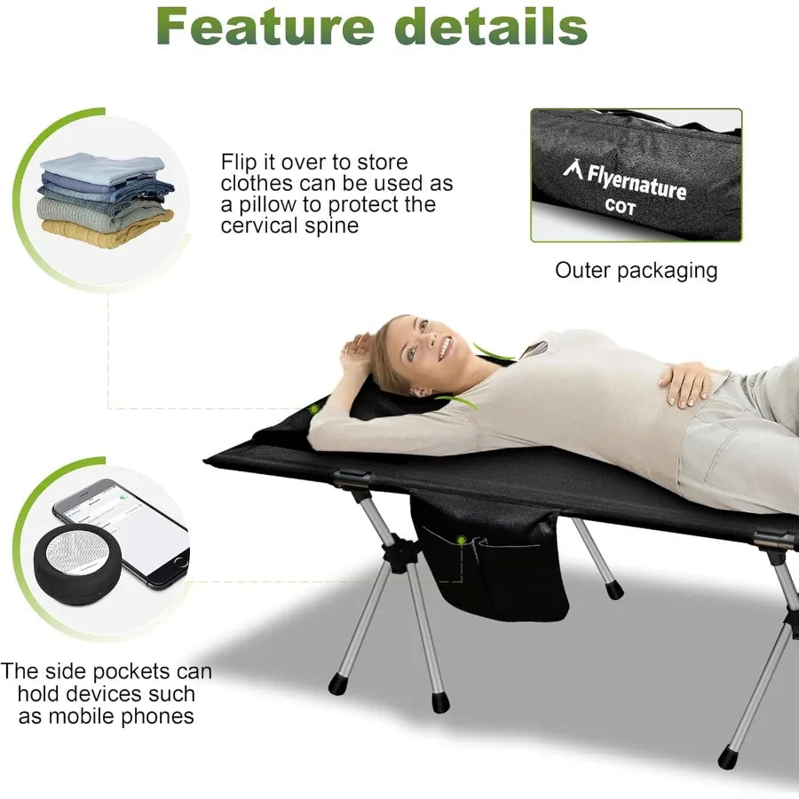 2-in-1 Ultra-Light Portable Camping Cot for Adults - Military Heavy Duty Folding Backpacking Cot with Leg Extenders