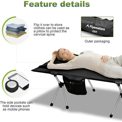 2-in-1 Ultra-Light Portable Camping Cot for Adults - Military Heavy Duty Folding Backpacking Cot with Leg Extenders