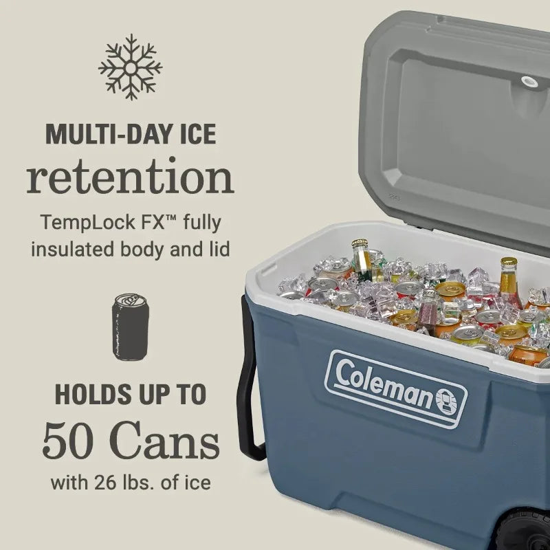 Coleman 316 Series 62QT  Portable Ice Chest Rolling Cooler with Wheels,Keeps Ice up to 5 Day