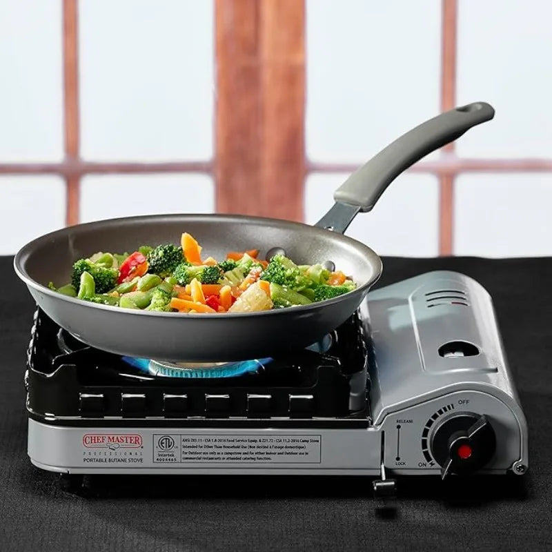 Portable Butane Camping Stove COMBO with 4 x 8oz. Butane Fuel Canister, 15,000 BTU Double Wind-Guard Portable Stove Burner