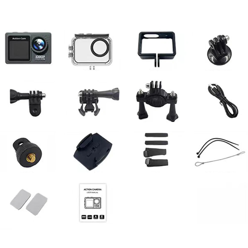 WiFi Action Camera 30m Waterproof Exercise Video Recorder 120° Wide Angle Underwater Camera with Accessories
