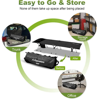 2-in-1 Ultra-Light Portable Camping Cot for Adults - Military Heavy Duty Folding Backpacking Cot with Leg Extenders