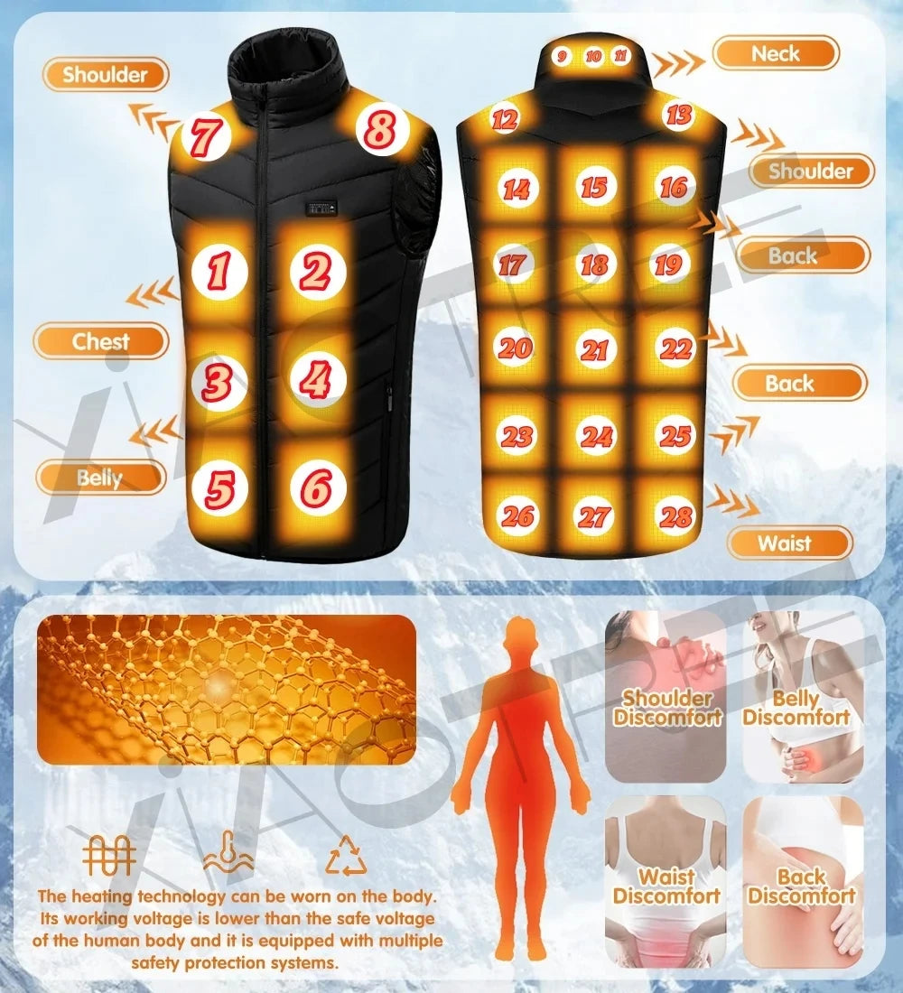 28/9 Areas Heated Vest Men/Womens Heated Camping Jacket