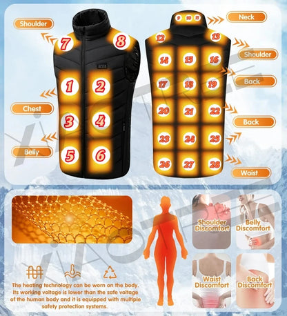28/9 Areas Heated Vest Men/Womens Heated Camping Jacket