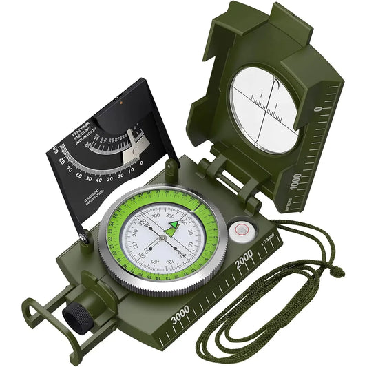Professional Lensatic Compass Metal Waterproof IP65 Compass Sighting Clinometer with Carry Bag