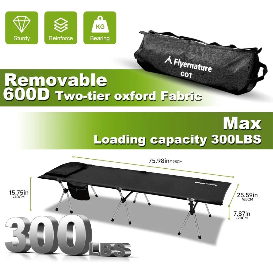 2-in-1 Ultra-Light Portable Camping Cot for Adults - Military Heavy Duty Folding Backpacking Cot with Leg Extenders