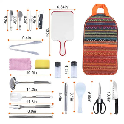 19pcs camping cooking kit  with storage bag