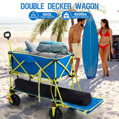 400L Collapsible Double Decker Beach Wagon with Brakes