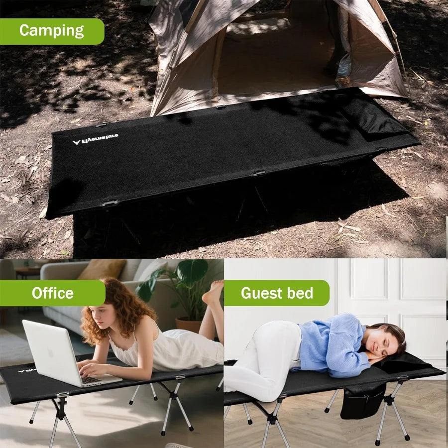 2-in-1 Ultra-Light Portable Camping Cot for Adults - Military Heavy Duty Folding Backpacking Cot with Leg Extenders