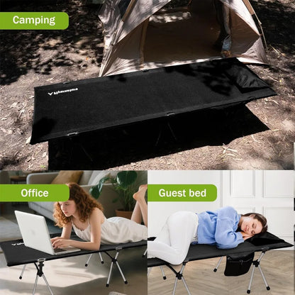 2-in-1 Ultra-Light Portable Camping Cot for Adults - Military Heavy Duty Folding Backpacking Cot with Leg Extenders