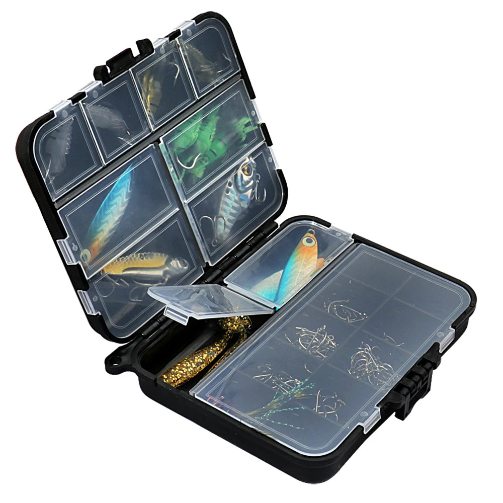 Portable Plastic Fishing Tackle Box- 2 Layers-12 Individual Spaces Container