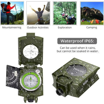 Professional Lensatic Compass Metal Waterproof IP65 Compass Sighting Clinometer with Carry Bag